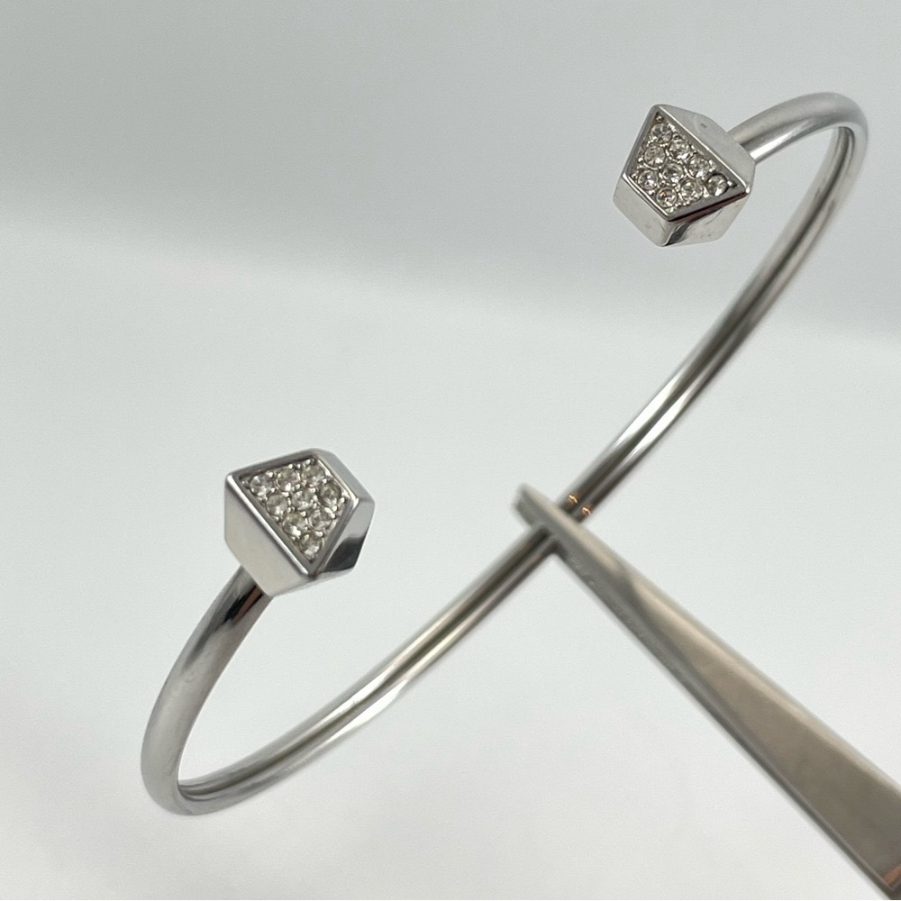 Fossil Brand Rhinestone Flex Stainless Steel Open Cuff Bangle Bracelet